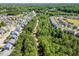 An aerial view of a neighborhood with mature trees and well-maintained lawns at 1004 Bridlemine Dr, Fuquay Varina, NC 27526