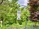 Decorative birdhouse hanging amidst lush greenery, adding charm to the backyard at 1004 Bridlemine Dr, Fuquay Varina, NC 27526