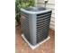 Close-up view of a Goodman AC unit surrounded by pine straw at 1017 Red Hat Ln, Durham, NC 27713