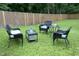 Charming backyard seating area with wicker furniture and a tranquil garden setting at 106 E Club Blvd, Durham, NC 27704