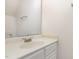 This is a partial bathroom view showing a single sink with white cabinets and a large mirror at 109 Ruby Walk Dr, Morrisville, NC 27560