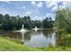 Scenic lake view featuring dual fountains and lush greenery at 109 Ruby Walk Dr, Morrisville, NC 27560