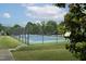Well-maintained community tennis courts surrounded by lush greenery and secure fencing at 116 Hamilton Hedge Pl, Cary, NC 27519