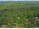 Wide aerial shot of vast green forest, pinpointing the location of the secluded property at 1205 Elysian Way, Rougemont, NC 27572