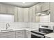 Modern kitchen with stainless steel appliances, island, granite countertops, and stylish cabinets at 124 Twin Oaks Pl, Cary, NC 27511