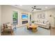 Comfortable living room with a fireplace, large windows, modern furniture and neutral tones at 124 Twin Oaks Pl, Cary, NC 27511