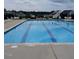 Community pool with clear blue water, lounge chairs, tables, and umbrellas with neighborhood homes in the background at 1428 White Opal Dr, Knightdale, NC 27545