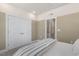 A cozy bedroom with neutral tones and white closet doors provides a serene retreat at 158 Vaughan Farms Drive Dr, Angier, NC 27501