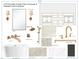 Primary bath design featuring a free-standing tub, gold fixtures, vanity, and detailed tile and countertop options at 1701 Burnette Garden Path, Raleigh, NC 27612
