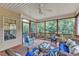 Relaxing screened-in porch with comfortable seating, a ceiling fan, and a wooded view at 212 Fieldtrial Cir, Garner, NC 27529