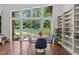Dining area with table and seating features large windows with views to the backyard at 2706 Montgomery St, Durham, NC 27705