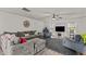 Comfortable living room with a plush gray sectional, ceiling fan and large rug at 274 E Boulder Road Rd, Henderson, NC 27537