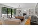 Bright living room with fireplace, built-in shelving, and doors to the outdoor patio at 300 Bordeaux Ln, Cary, NC 27511