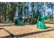 Community playground set with slides and statues under a canopy of mature trees at 300 Bordeaux Ln, Cary, NC 27511