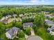 Aerial view of houses with spacious lawns, mature trees, and private driveways in a wooded neighborhood at 4 Pickard Pl, Durham, NC 27703