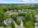 Expansive aerial view of a neighborhood showcasing lush greenery and well-maintained homes under a partly cloudy sky at 4 Pickard Pl, Durham, NC 27703