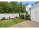 Backyard with green artificial turf, white fence, and concrete patio at 520 Kenton Mill Ct, Rolesville, NC 27571
