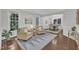 Stylish living room with sitting area leading to dining room at 522 N Scotswood Blvd, Hillsborough, NC 27278