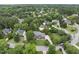 Beautiful aerial view showcases a large, well-maintained home nestled among mature trees in a quiet neighborhood at 704 Walcott Way, Cary, NC 27519