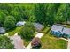 Aerial view of the home with mature trees, colorful landscaping and a manicured lawn at 8116 Owenston Ct, Raleigh, NC 27612