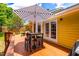 Spacious deck with an umbrella table, chairs, and double doors leading inside, ideal for enjoying the outdoors at 8116 Owenston Ct, Raleigh, NC 27612