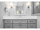 Bathroom featuring modern vanity with dual sconces and stylish fixtures, and gray cabinetry at 9713 San Remo Pl, Wake Forest, NC 27587