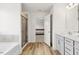 Bathroom featuring a shower, bathtub, and modern vanity at 116 Hayfield Dr, Lillington, NC 27546