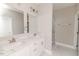 Bathroom with a glass shower, double sink vanity, and grey walls at 117 Knight Rd Rd, Broadway, NC 27505