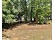 Partial ground-level view of a grassy backyard with bordering trees and shrubs at 166 Gulley Glen Dr, Garner, NC 27529