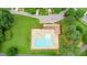 Overhead shot of a community pool, complete with ample lounge seating and a well-maintained pool house at 3405 E Jameson Rd, Raleigh, NC 27604