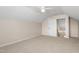 Carpeted bedroom with ceiling fan and white trim and doors at 4110 Argyle Trl, Burlington, NC 27215