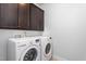 Modern laundry room featuring a front-load washer and dryer with dark cabinets above at 4110 Argyle Trl, Burlington, NC 27215