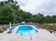 Aerial backyard with a sparkling in-ground pool with plenty of seating and shaded spots at 5009 Beckwyck Dr, Fuquay Varina, NC 27526
