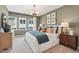 Cozy bedroom featuring large windows, bed with pillows, and two bedside tables with lamps at 611 Callan View Ave, Wake Forest, NC 27587