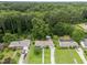 Aerial view showing homes with big yards on a tree-lined street in a residential neighborhood at 808 Ravenwood Dr, Raleigh, NC 27606