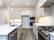 Gourmet kitchen with a center island, stainless steel appliances, and pendant lighting at 1011 Coldspring Circle, Durham, NC 27705