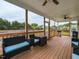 Spacious screened-in porch with outdoor furniture and open views of the property at 1100 Open Field Dr, Garner, NC 27529