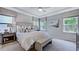 Beautiful bedroom featuring tray ceilings, a ceiling fan, and windows providing natural light and scenic views at 1124 Sun Springs Rd, Wake Forest, NC 27587