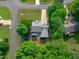 Aerial shot of a suburban home with mature trees, spacious yard and private driveway in quiet neighborhood at 188 Worthington Ct, Clayton, NC 27527