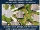 Aerial view of the property highlighting a spacious lot, three car garage, and proximity to community pool at 2100 Della Ct, Apex, NC 27502