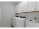 Well-lit laundry room with modern appliances, storage cabinets, and a utility sink at 2329 Field Poppy Dr, Apex, NC 27502