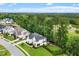 A picturesque aerial view of a neighborhood showcasing lush greenery and well-maintained homes at 3160 Mantle Ridge Dr, Apex, NC 27502