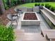 Inviting backyard featuring a fire pit with seating, ideal for gatherings and relaxation in a serene outdoor setting at 3160 Mantle Ridge Dr, Apex, NC 27502