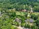 Stunning aerial view showcasing a luxury home, pool, and golf course in a lush, green neighborhood at 3307 Devon Rd, Durham, NC 27707
