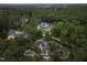 Magnificent aerial view showcasing multiple grand estates with pools surrounded by verdant landscaping and lush greenery at 3307 Devon Rd, Durham, NC 27707