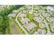 Aerial of community with single-Gathering homes, pond, and green spaces at 425 Faith Dr, Gibsonville, NC 27249