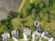 Beautiful aerial view showcases a serene lake and backyard with a private pool at 947 Middle Ground Ave, Rolesville, NC 27571