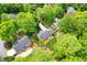 Aerial view of a beautiful home with a private backyard, deck, and lush green surroundings at 102 Pin Oak Ct, Elon, NC 27244