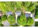Aerial view of a home featuring mature trees, a well-kept lawn and private backyard at 102 Pin Oak Ct, Elon, NC 27244