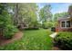 Expansive backyard with lush lawn and mature trees, ideal for outdoor activities at 102 Pin Oak Ct, Elon, NC 27244